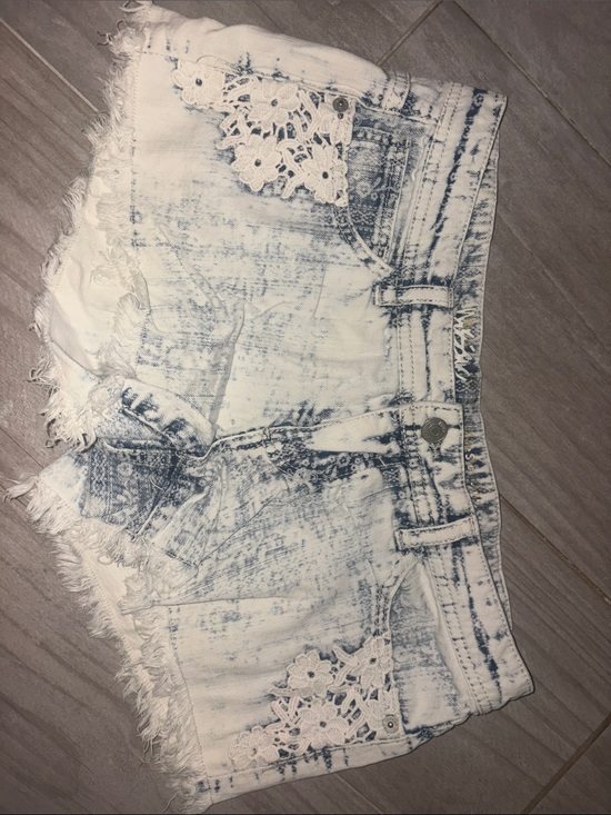 Mossimo Supply Co. Pants - Mossimo Supply Co. Light Blue Acid-Wash Denim Shorts with White Crochet Accent